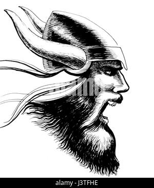 Viking in gehörnten Helm Stockfoto
