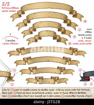 Vektor-Illustration der uralte Papyrus oder Pergament Bänder. Satz von zwei Designs in vier Größen. Ordentlich geschichtet und beschriftete erlauben viele Variationen Stock Vektor