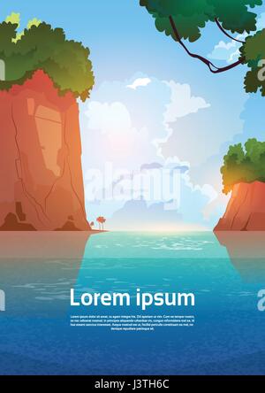 Sommer Meer Landschaft Gebirge Felsen Blauwasser Stock Vektor