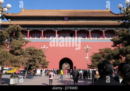 Der Meridian Gate Wumen in der verbotenen Stadt, Peking, China, 23. Februar 2016. Stockfoto