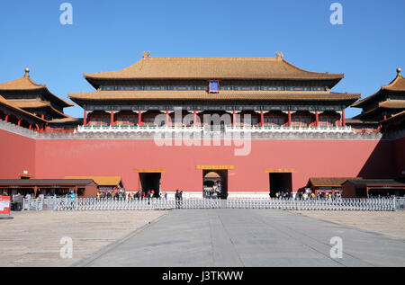 Der Meridian Gate Wumen in der verbotenen Stadt, Peking, China, 23. Februar 2016. Stockfoto
