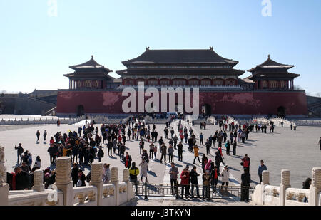 Der Meridian Gate Wumen in der verbotenen Stadt, Peking, China, 23. Februar 2016. Stockfoto