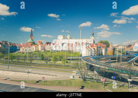 Szczecin / Panorama der Stadt, Vintage-Effekt Stockfoto