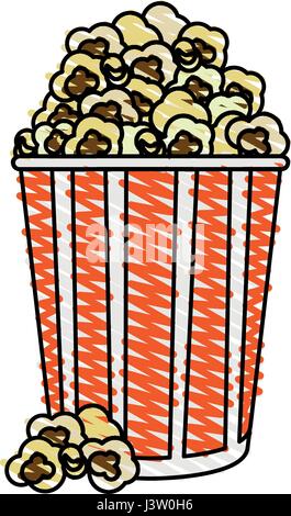 Farbe Kreide Streifen Bild Cartoon Popcorn im Karton Stock Vektor