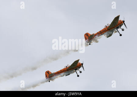 Zwei Tiger Yak 55 Kunstflug Flugzeug durchführen während der South Carolina National Guard Luft- und Boden-Expo auf McEntire Joint National Guard Base, S.C., 5. Mai 2017. Diese Expo ist eine kombinierte Waffen Demonstration der Fähigkeiten von South Carolina National Guard Flieger und Soldaten beim sagen Danke für die Unterstützung der Kolleginnen und Kollegen SüdCarolinians und den umliegenden Gemeinden präsentiert. (Foto: U.S. Air National Guard Senior Master Sgt. Edward Snyder) Stockfoto