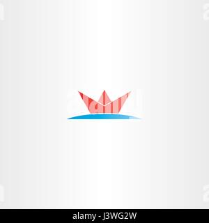 rotes Papierboot im Meer Wasser Logo symbol Stock Vektor