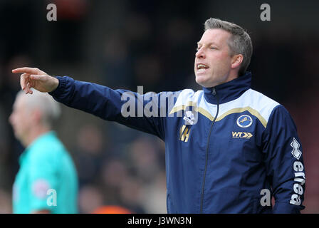 Millwall-Manager Neil Harris während während der Himmel Bet Meisterschaft Playoff-Halbfinale Rückspiel match bei größere Park, Scunthorpe. PRESSEVERBAND Foto. Bild Datum: Sonntag, 7. Mai 2017. Vgl. PA Geschichte: Fußball Scunthorpe. Bildnachweis sollte lauten: Richard Verkäufer/PA Wire. Einschränkungen: EDITORIAL verwenden nur keine unbefugten Audio, Video, Daten, Spielpläne, Verbandsliga/Logos oder "live"-Dienste. Im Spiel Onlinenutzung beschränkt auf 75 Bilder, keine video Emulation. Keine Verwendung in Wetten, Spiele oder Vereinsspieler/Liga/Einzelpublikationen. Stockfoto