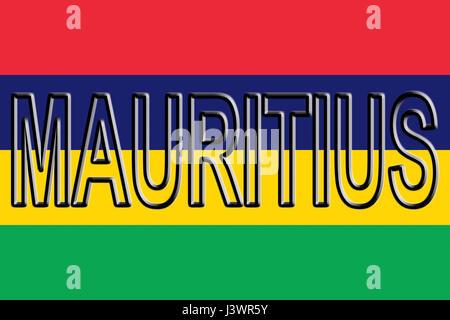 Abbildung der nationalen Flagge von Mauritius mit dem Land auf die Fahne geschrieben. Stockfoto