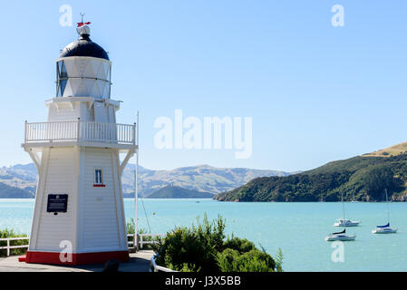 Akaroa, New Zealand - 28. Januar 2017 - Gesamtansicht der Akaroa Head Ligthouse am 28. Januar 2017 in Akaroa, Neuseeland. | weltweite Nutzung Stockfoto