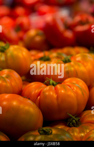 Tomaten auf den Verkauf, Mercat De La Boqueria Sant Josep, Barcelona, Spanien Stockfoto