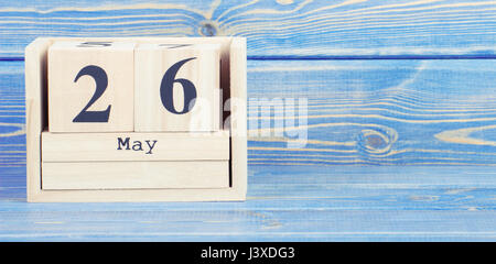 Vintage Foto, 26. Mai. Datum vom 26. Mai Holzwürfel Kalender, Textfreiraum für Text an Bord Stockfoto