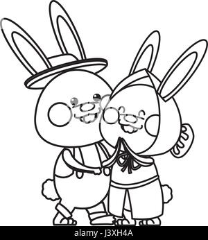 paar schöne Ostern Hase zusammen Linie Stock Vektor