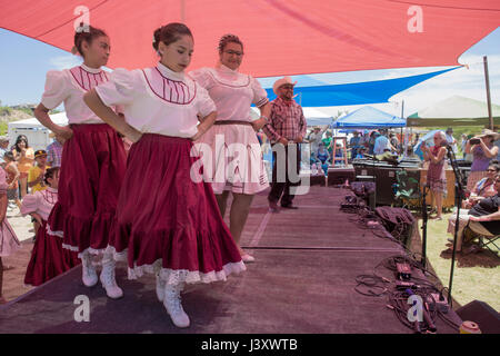 Fiesta Protesta Teilnehmer, eine jährliche Demonstration erneut die Schließung eines Teils der US-mexikanischen Grenze, versammeln sich in den Rio Grande in Lajitas, Texas. Stockfoto