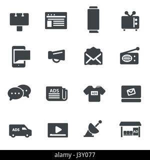Vektor-Icons schwarz Werbung setzen auf weißem Hintergrund Stock Vektor