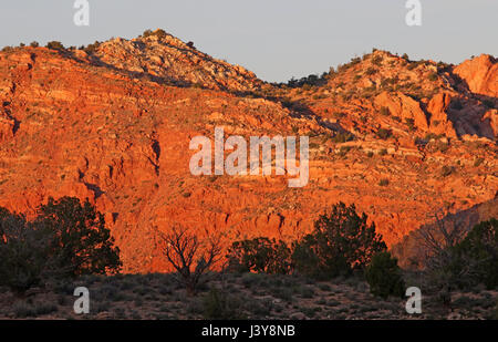 Eine Silhouette gegen den Red Canyon Wände in der Wüste in der Nähe von Buckskin Gulch in Kaine county Utah, Vereinigte Staaten von Amerika. Stockfoto