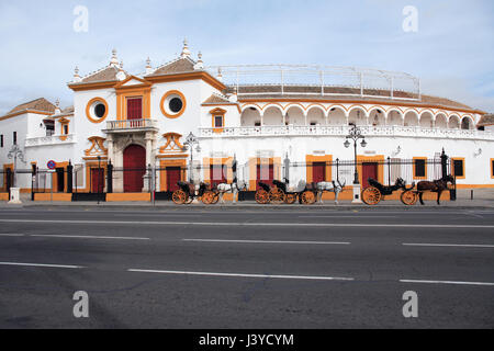 Blick auf Sevilla Stierkampfarena Plaza De Toros, Spanien benannt Stockfoto