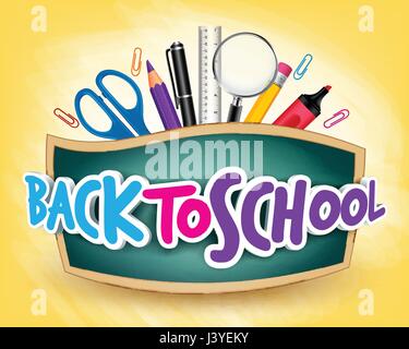 Zurück zu Schule Vektor Titel Poster Design in einer Tafel mit Schule Elemente im Hintergrund. Bearbeitbares Vektor-Illustration. Stock Vektor