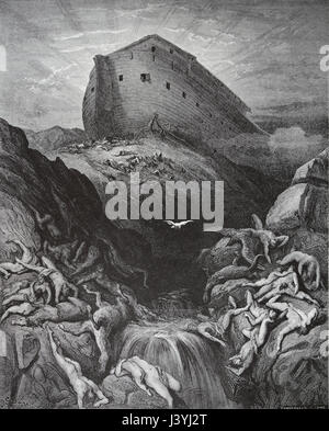 Die Taube aus der Arche Genesis ausgesandt wurden. Abbildung Bibel von Gustave Dore. des 19. Jahrhunderts. Stockfoto