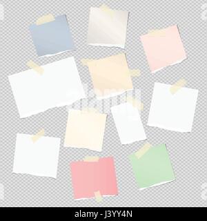 Weiße und bunte Note gerissen, Streifen Notebook, Interfacemodule fest mit Klebeband auf hellgrauen Hintergrund Stock Vektor