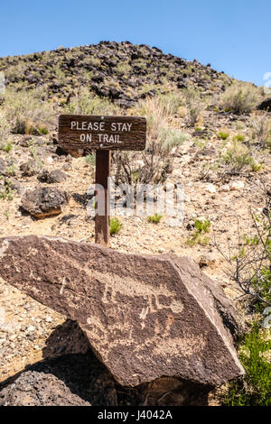 Petroglyph Trail beginnt am Petroglyph National Monument, New Mexico, Vereinigte Staaten Stockfoto