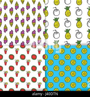 Bright Sommer Musterdesigns, Neon-Farben. Leckeren frischen Desserts, Vektor-Design-Elemente. Eis, Cocktails und tropischen Früchten aneinander staatlich Stock Vektor