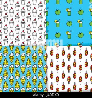 Bright Sommer Musterdesigns, Neon-Farben. Leckeren frischen Desserts, Vektor-Design-Elemente. Eis, Cocktails und tropischen Früchten aneinander staatlich Stock Vektor