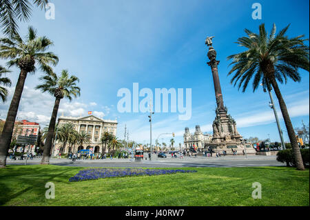 Placa del Portal De La Pau Mit Dem Christoph Kolumbus Denkmal Mirador de Colom. Stockfoto