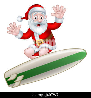 Santa Surfen und winken von seinem Surfbrett Weihnachten illustration Stockfoto