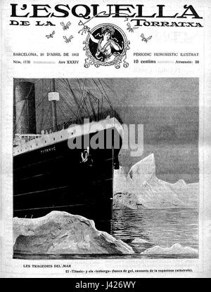 Diese Schlagzeile bezieht sich auf einen artikel oder eine Publikation aus dem Jahr 1912 über die Katastrophe der Titanic vom 26. April. Wahrscheinlich wird das Ereignis oder die Nachwirkungen diskutiert. Stockfoto