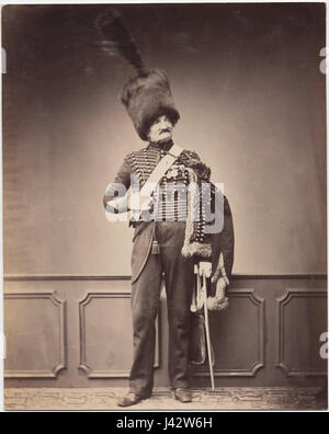 Ein historisches Porträt von M. Maire, einer Figur der 7. Husaren, die zwischen 1809 und 1815 in der napoleonischen Ära aktiv war. Stockfoto