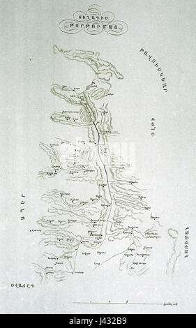 Die Karte von Tortum ist eine historische kartographische Darstellung der Region Tortum in der Türkei aus dem 19. Jahrhundert. Sie spiegelt die damalige geografische und politische Landschaft des Gebiets wider. Stockfoto