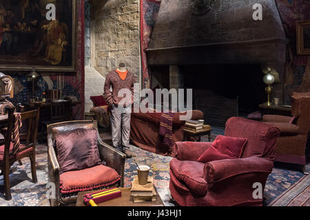 Gryffindor Gemeinschaftsraum, Making of Harry Potter, Warner Bros.-Studio Tour, Leavesden, London Stockfoto