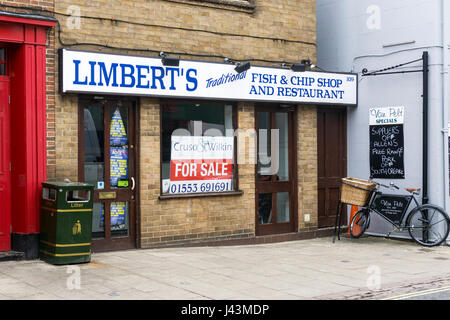 Eine geschlossene Fisch & Chip-Shop zum Verkauf Stockfoto