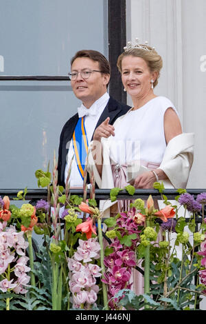 Oslo, Norwegen. 9. Mai 2017. Prinz Constantijn und Prinzessin Mabel von den Niederlanden besuchen die 80. Geburtstagsfeiern von König Harald und Königin Sonja von Norwegen im königlichen Palast in Oslo, Norwegen, 9. Mai 2017. Foto: Patrick van Katwijk POINT DE VUE · KEIN DRAHT-SERVICE · Foto: Patrick van Katwijk/Dutch Photo Press/Dpa/Alamy Live News Stockfoto