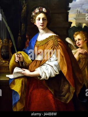 Saint Cecilia 1620-5, Pietro da Cortona 1596-1669 Italien Italienisch (Saint Cecilia war eine frühe Christian Märtyrer und hält die Palme des Martyriums. Sie ist die Schutzpatronin der Musik, und die tragbare Orgel gesehen auf der linken Seite ist ihr Attribut. Der Engel auf der rechten Seite hält eine Harfe. ) Stockfoto