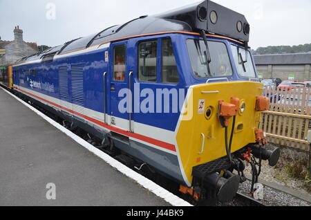 British Rail Class 50 Dieselmotor D426 unbeugsamen in Swanage Station als Teil eines Diesel-Festivals im Mai 2017 Stockfoto