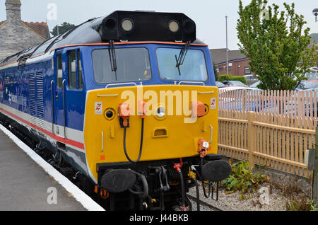 British Rail Class 50 Dieselmotor D426 unbeugsamen in Swanage Station als Teil eines Diesel-Festivals im Mai 2017 Stockfoto