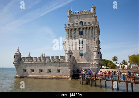 Portugal, Estredmadura, Lissabon, Belem, Torre de Belem Turm Festung zwischen 1515-1521 an den Ufern des Flusses Tagus gebaut. Stockfoto