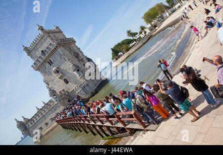 Portugal, Estredmadura, Lissabon, Belem, Torre de Belem Turm Festung zwischen 1515-1521 an den Ufern des Flusses Tagus gebaut. Stockfoto