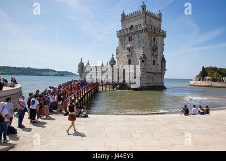 Portugal, Estredmadura, Lissabon, Belem, Torre de Belem Turm Festung zwischen 1515-1521 an den Ufern des Flusses Tagus gebaut. Stockfoto