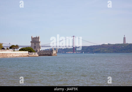 Portugal, Estredmadura, Lissabon, Belem, Torre de Belem Turm Festung zwischen 1515-1521 an den Ufern des Flusses Tagus gebaut. Stockfoto