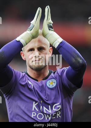 Ein NIEDERGESCHLAGEN LEICESTER Stadt Ziel ARSENAL V LEICESTER CITY EMIRATES Stadion LONDON ENGLAND 14. Februar 2016 Stockfoto