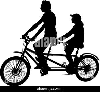 Silhouette der beiden Athleten auf Tandem-Fahrrad auf weißem Hintergrund Stock Vektor
