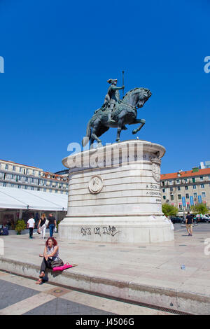 Portugal, Estredmadura, Lissabon, Baixa, Praca da Figueira, Esquestrian Statue von Dom Joao. Stockfoto