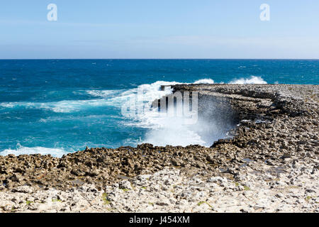 Antigua, Atlantik felsige Küste mit weißen Wellen Stockfoto