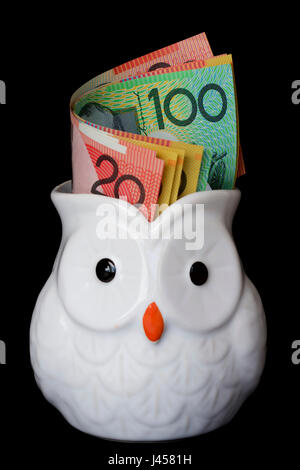 Australische Dollar in eine Eule. Stockfoto