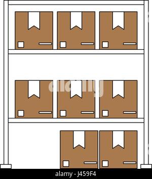 Farbe-Silhouette-Cartoon-Regal mit versiegelten Verpackung Stock Vektor