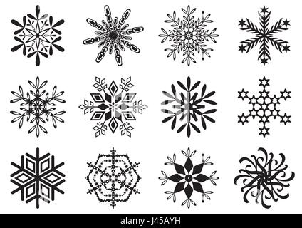 Reihe von verschiedenen schwarzen Vektor-Schneeflocke-Icons isoliert Stock Vektor