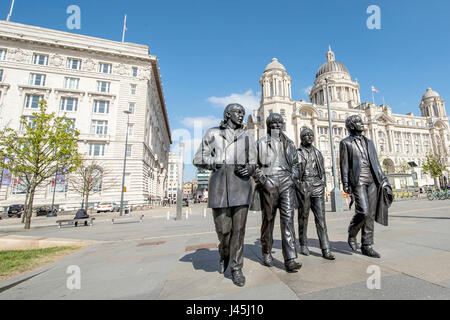 Die Beatles Statue Liverpool Docks Stockfoto