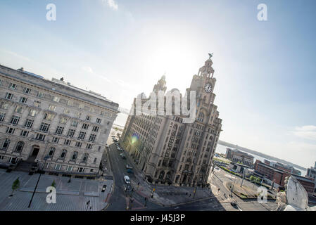 Blick von der Dachterrasse, Liver Building in Liverpool Stockfoto